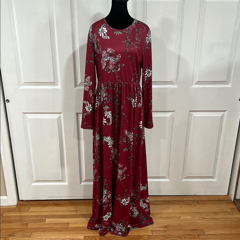 Like new🌹Burgundy Floral Maxi Dress with Long Sleeves size XL - Picture 3 of 16